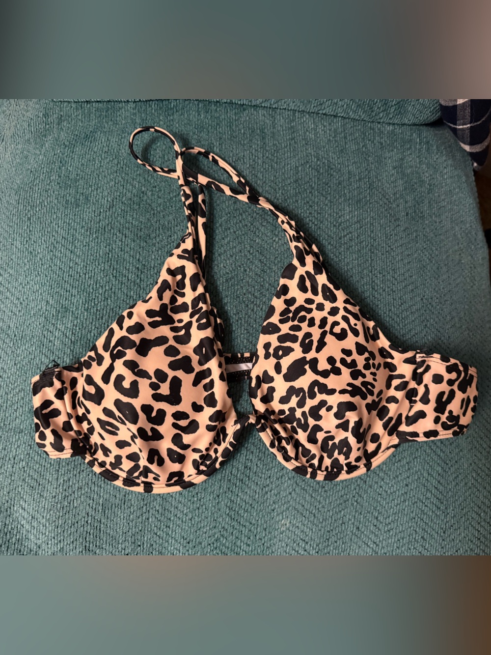 Leopard Print Bikini Top - Beige and Black